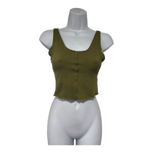 Green Ribbed Crop Tank Top